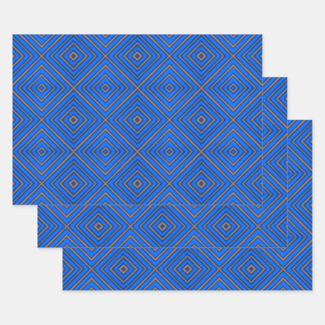 Blue And Orange Hypnotic Diamond Modern Pop Art Wrapping Paper Sheet (Set)