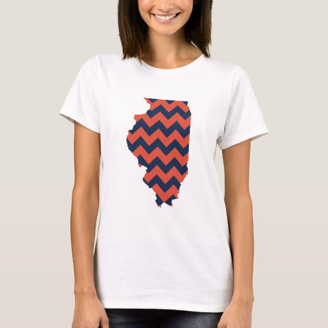 Blue and Orange Illinois Chevron Stripes T-Shirt (Front)