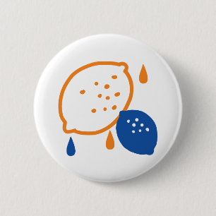 Blue and Orange Lemon Pattern Playful Fruit-Themed 2 Inch Round Button