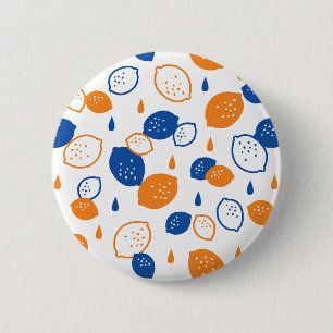 Blue and Orange Lemon Pattern Playful Fruit-Themed 2 Inch Round Button