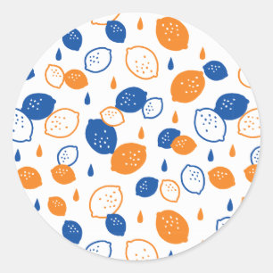 Blue and Orange Lemon Pattern Playful Fruit-Themed Classic Round Sticker