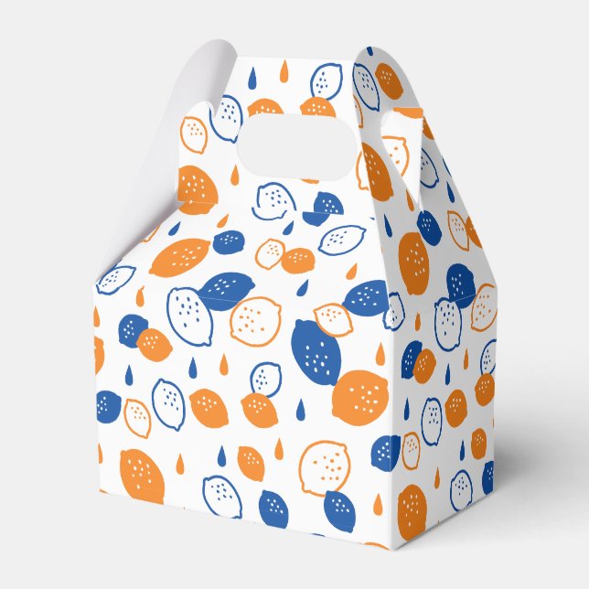 Blue and Orange Lemon Pattern Playful Fruit-Themed Favor Box (Front Side)