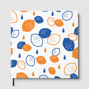 Blue and Orange Lemon Pattern Playful Fruit-Themed Guest Book