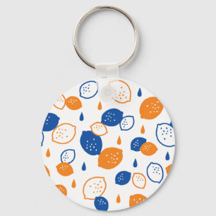 Blue and Orange Lemon Pattern Playful Fruit-Themed Keychain