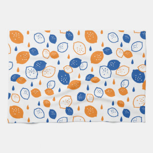 Blue and Orange Lemon Pattern Playful Fruit-Themed Kitchen Towel