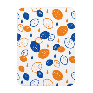 Blue and Orange Lemon Pattern Playful Fruit-Themed Magnet
