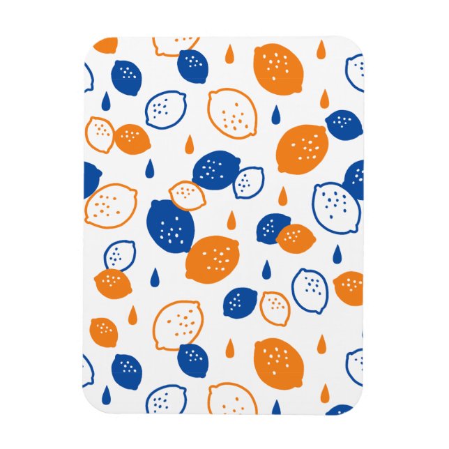 Blue and Orange Lemon Pattern Playful Fruit-Themed Magnet (Vertical)
