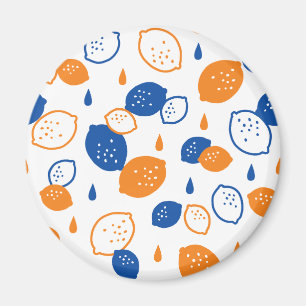 Blue and Orange Lemon Pattern Playful Fruit-Themed Magnet