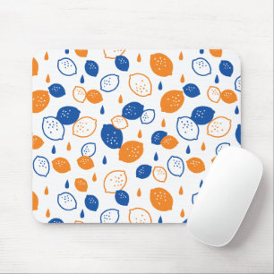 Blue and Orange Lemon Pattern Playful Fruit-Themed Mouse Pad