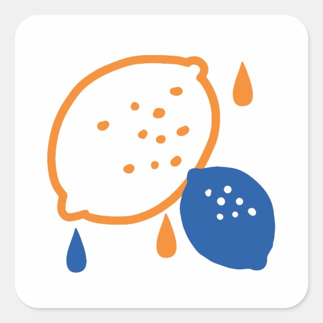 Blue and Orange Lemon Pattern Playful Fruit-Themed Square Sticker (Front)