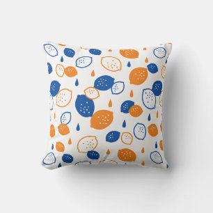 Blue and Orange Lemon Pattern Playful Fruit-Themed Throw Pillow
