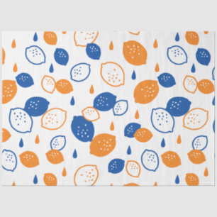 Blue and Orange Lemon Pattern Playful Fruit-Themed Tissue Paper