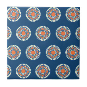 Blue and Orange Mandala Decorative Circles Tile