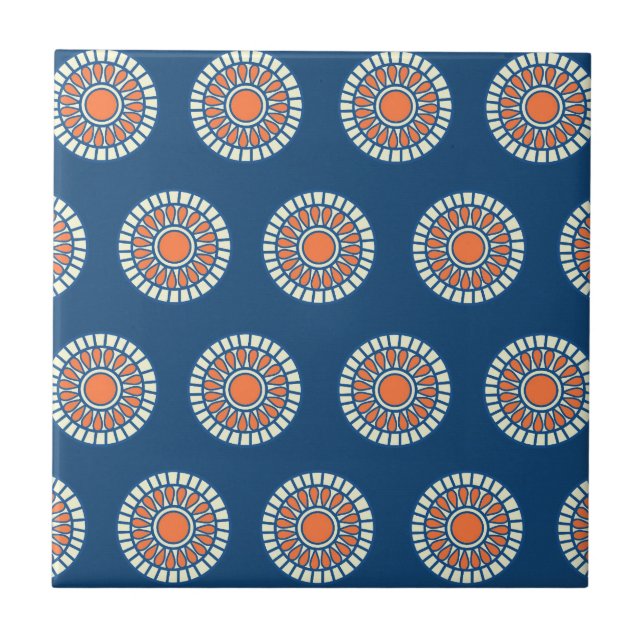 Blue and Orange Mandala Decorative Circles Tile (Front)