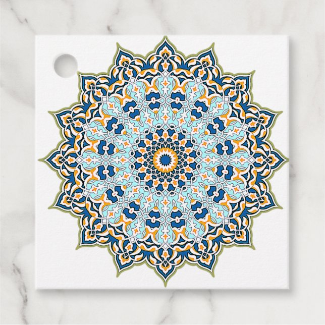 Blue and Orange Mandala Favour Tag (Front)