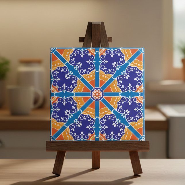 Blue And Orange Mediterranean Spanish Pattern Tile (Creator Uploaded)