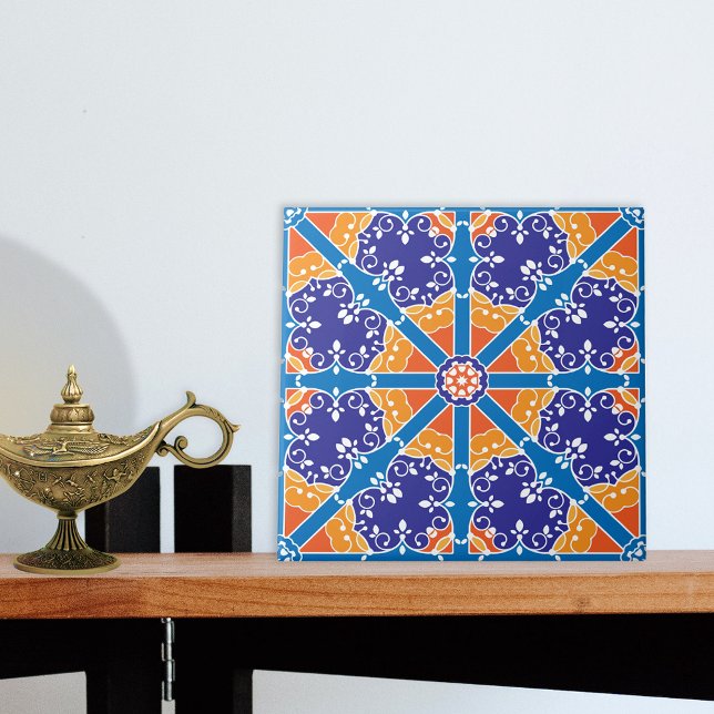 Blue And Orange Mediterranean Spanish Pattern Tile (Creator Uploaded)