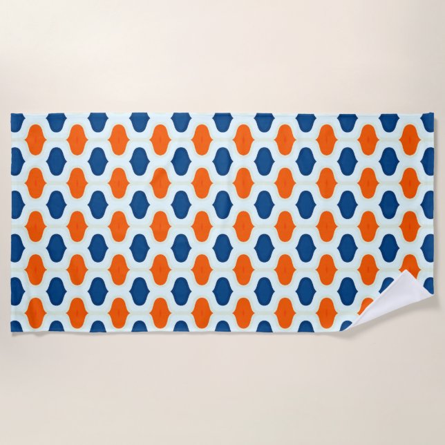 Blue and Orange Mod Revival Pattern Beach Towel (Front)