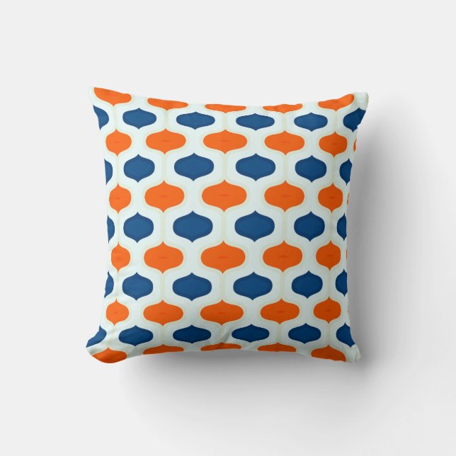 Blue and Orange Mod Revival Pattern Throw Pillow (Front)