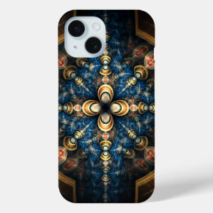 Blue and Orange Modern Medallion Pattern iPhone 15 Case