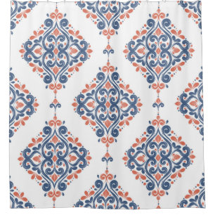 Blue and orange ornamental seamless pattern. Vinta