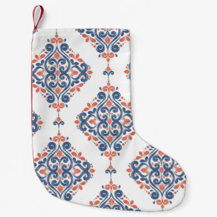 Blue and orange ornamental seamless pattern. Vinta Small Christmas Stocking