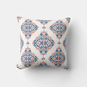 Blue and orange ornamental seamless pattern. Vinta Throw Pillow