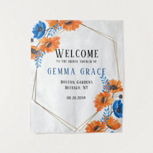 Blue and Orange Peppy Bridal Shower Welcome Tapestry