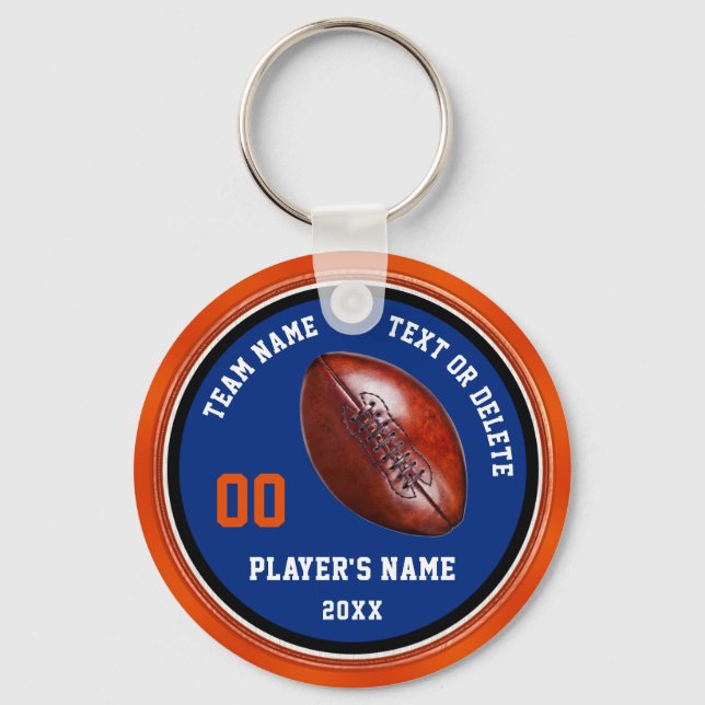 Blue and Orange Personalized Football Keychains (Front)