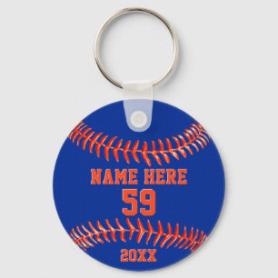 Blue and Orange Personalized Softball Keychains