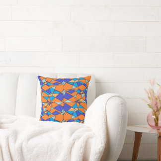 Blue and Orange Pillow With Geometric Design