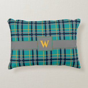 Blue and Orange Plaid Accent Pillow