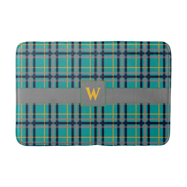 Blue and Orange Plaid Bath Mat (Front)