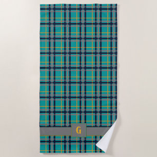Blue and Orange Plaid Beach Towel