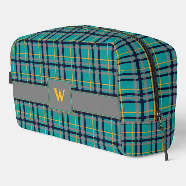 Blue and Orange Plaid Dopp Kit (Right Corner)