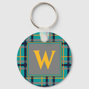 Blue and Orange Plaid Keychain