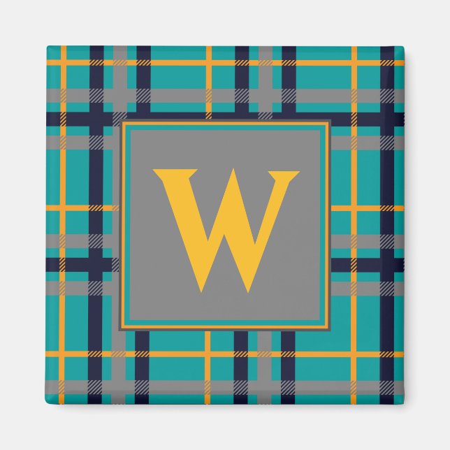 Blue and Orange Plaid Magnet (Front)