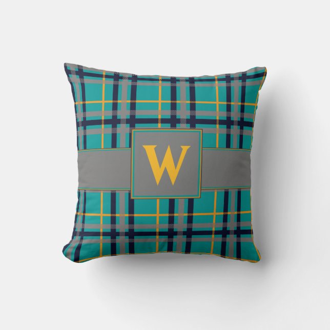 Blue and Orange Plaid Pillow (Front)