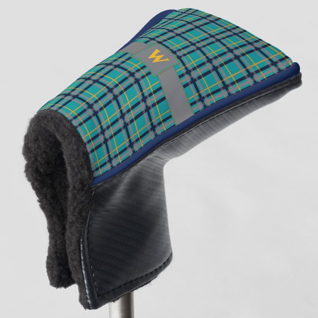Blue and Orange Plaid Putter Cover (3/4 Front)