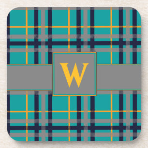 Blue and Orange Plaid Square Coaster