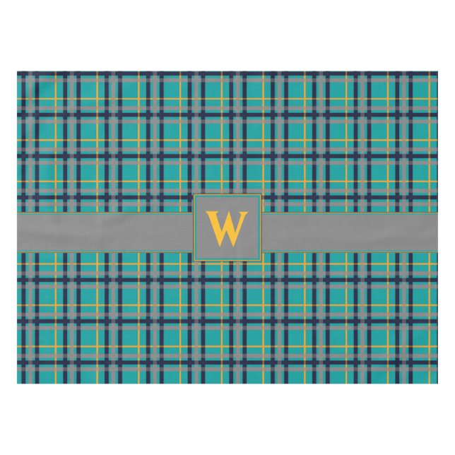Blue and Orange Plaid Tablecloth (Front (Horizontal))