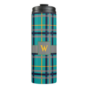 Blue and Orange Plaid Thermal Tumbler