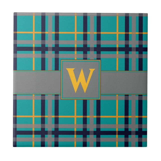 Blue and Orange Plaid Tile (Front)
