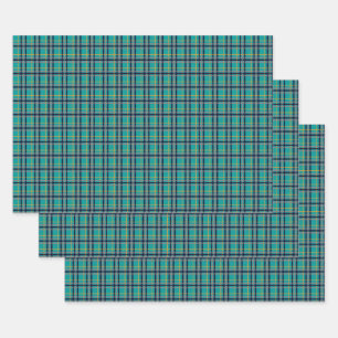 Blue and Orange Plaid Wrapping Paper Set