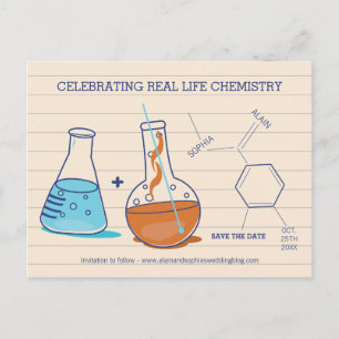 Blue and Orange Save the Date Chemistry Postcards