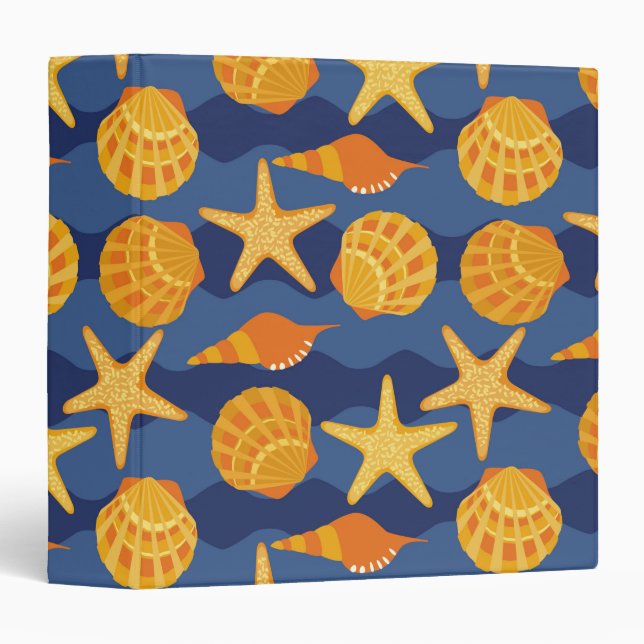 Blue And Orange Seashell Pattern Binder (Front/Spine)