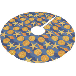 Blue And Orange Seashell Pattern Brushed Polyester Tree Skirt