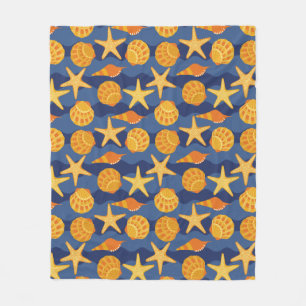 Blue And Orange Seashell Pattern Fleece Blanket