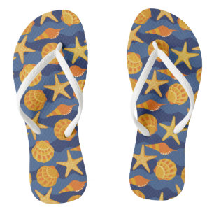 Blue And Orange Seashell Pattern Flip Flops