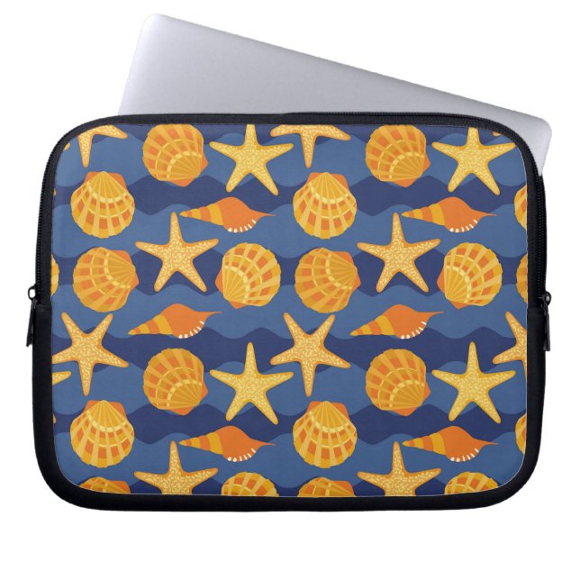 Blue And Orange Seashell Pattern Laptop Sleeve (Front)